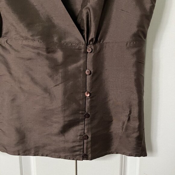 Vintage Talbots Silk Tank Womens 8 Brown 90s Minimalist Neutral Sleeveless Top - Picture 3 of 8